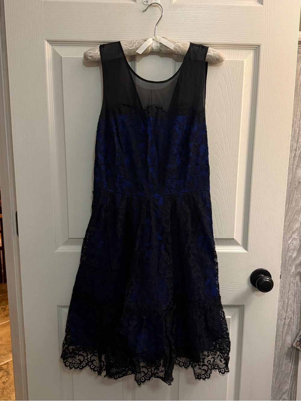 Moulinette Soeurs Black and Blue Lace Fit-and-Flare Dress size 10 EUC